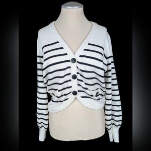 Rain + Rose Coastal Cropped Striped Women's Cardigan With Braided Neckline